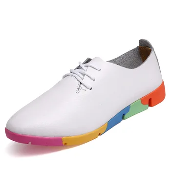 Цветни модни ежедневни дамски обувки на плоска подметка с шнур, бели обувки на една подметка за жени
