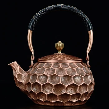 Чайник за варене на чай от мед с дълго гърло, дебели чиста лилава медна пара, вода, Кунг-фу, ръчно изработени, здраве