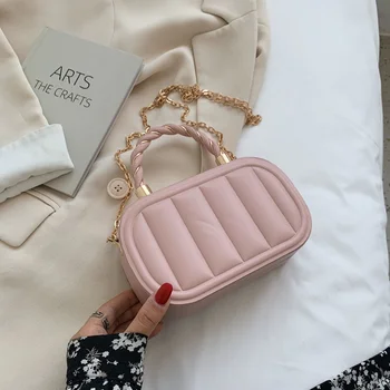 Чанти за жени, нови малки квадратни чанти, дамски Корея модна верига с релефни, преносима чанта-месинджър с едно рамо, модни чанти-незабавни посланици