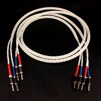 1 чифт 8AG OCC Посеребренный кабел аудиоколонки от въглеродни влакна, кабел тип 