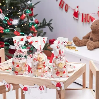 50шт Дядо Коледа Коледна Елха Лосове PVC Пакети Прозрачен Прозрачен Подарък за Коледа, Подарък Сладкиши и Бонбони Опаковки за опаковки бисквити