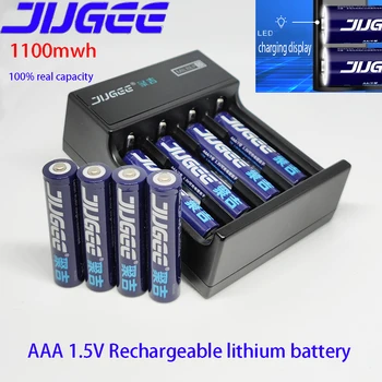 jugee 8шт 1.5 1100 МВтч lithium AAA usb акумулаторна литиево-полимерна литиево-йонна полимерна литиева батерия + 1 Зарядно устройство за AA AAA