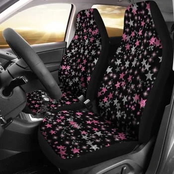 Калъфи за автомобилни седалки с черно небе и розови звезди, опаковки от 2 универсални защитни покривала за предните седалки
