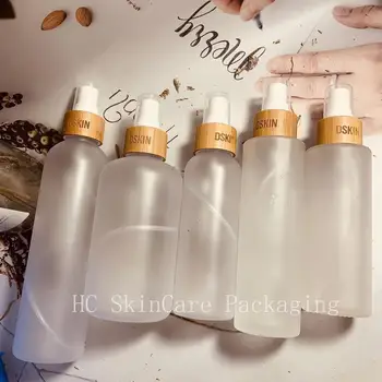 Пластмасови опаковки-опаковки с логото на поръчка, в бутилки от 250 cc 250 мл за козметика, опаковки за грижа за кожата, Пластмасови бутилки с бамбук капак