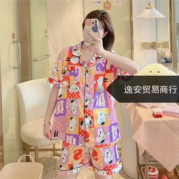 Снупи 2022 нова дамски пижами летни коприна мультяшная разновидност на кардигана пижами нощница домашно облекло